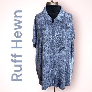 Ruff hewn blue paisley short sleeve button down blouse 3X